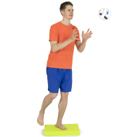 a diagram of a man balancing on one foot while catching a ball 